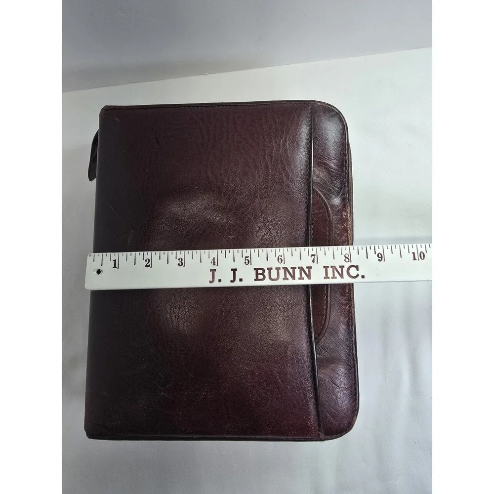 Vintage Franklin Covey Full Grain Leather Planner Binder Burgundy Zip Handle USA